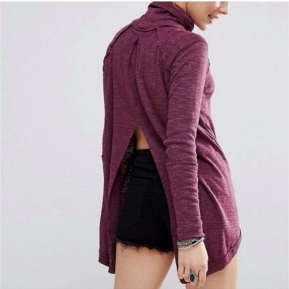 Free People We the Free Split Back Turtleneck Purple size Large - Picture 2 of 7